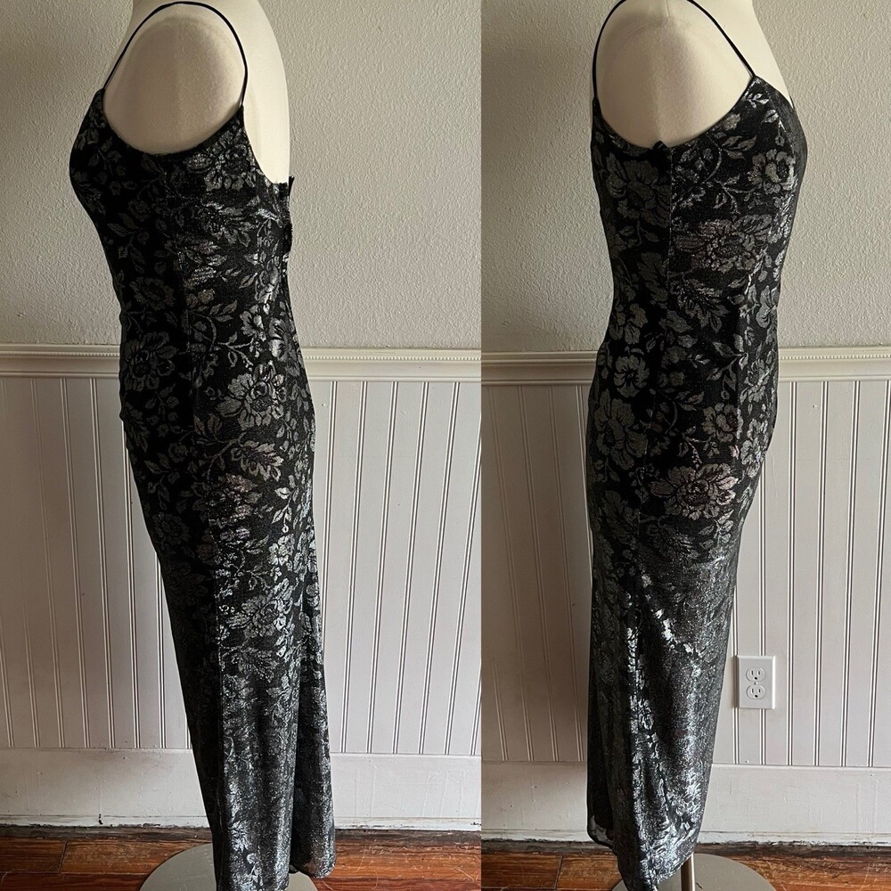 Vtg 90s Y2K Gunne Sax Jessica McClintock Maxi Dress Prom Gown Blk Silver 5/6 - Picture 4 of 11